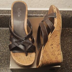 Vintage Y2K Strappy Cork Wedge Sandals Size 8
